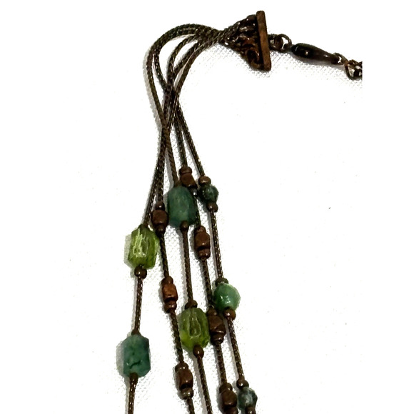 Vintage multi strand copper & Green earthy beads boho Chunky statement Necklace - Picture 3 of 8